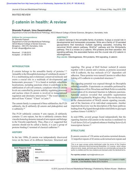 beta-catenin|β catenin in health: A review .